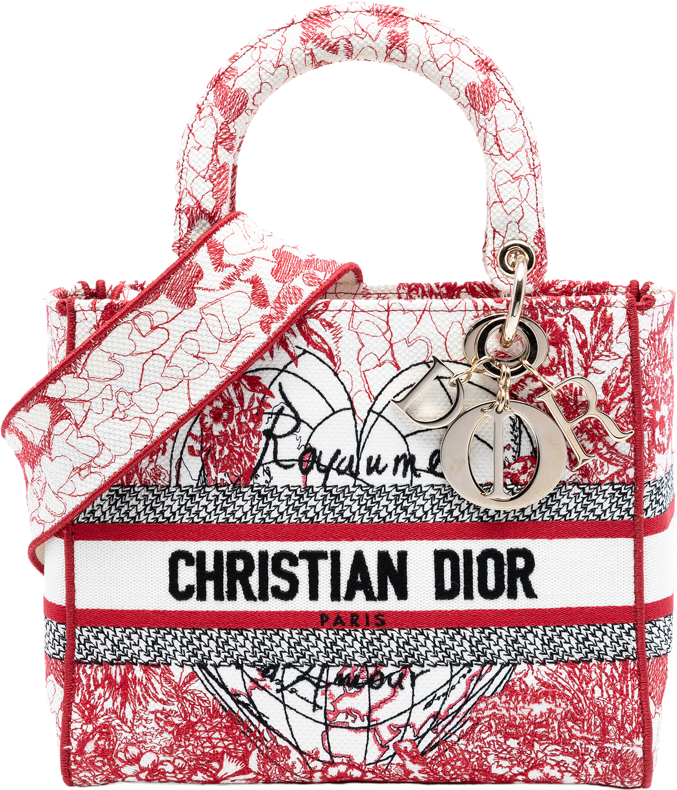 Dior Dioramour Medium Embroidered Canvas Royale Lady D Lite, från Luxclusif, i färgen red.
