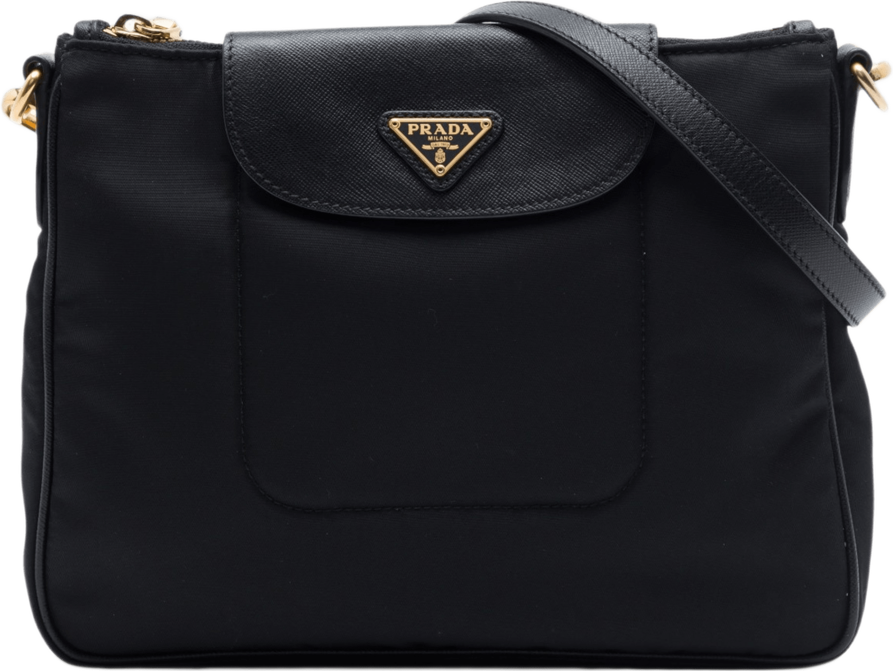Prada Saffiano Trimmed Tessuto Crossbody, från Luxclusif, i färgen svart.