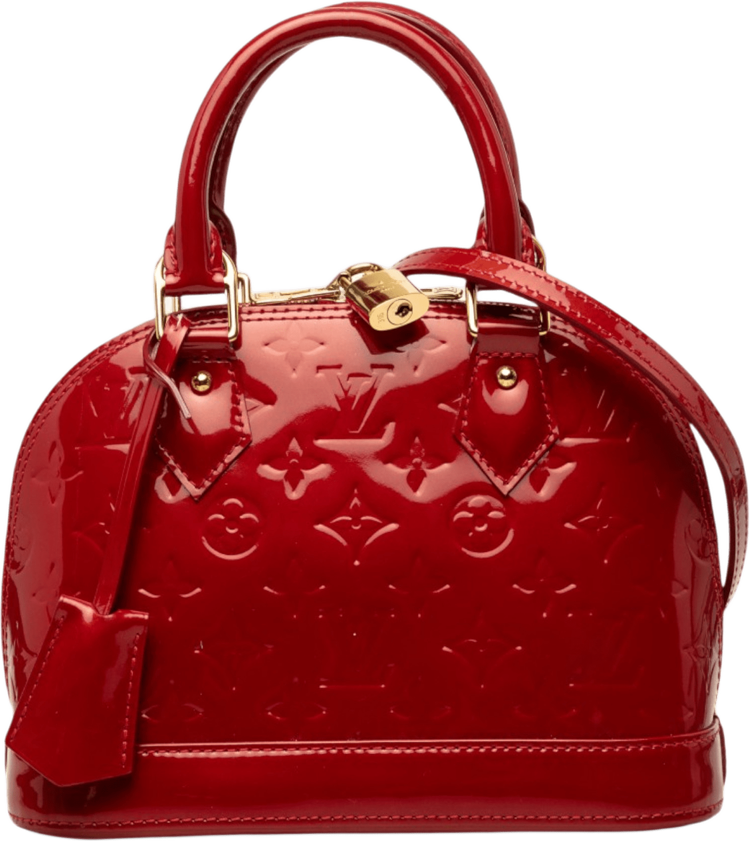 Louis Vuitton Monogram Vernis Alma Bb, från Luxclusif, i färgen röd.
