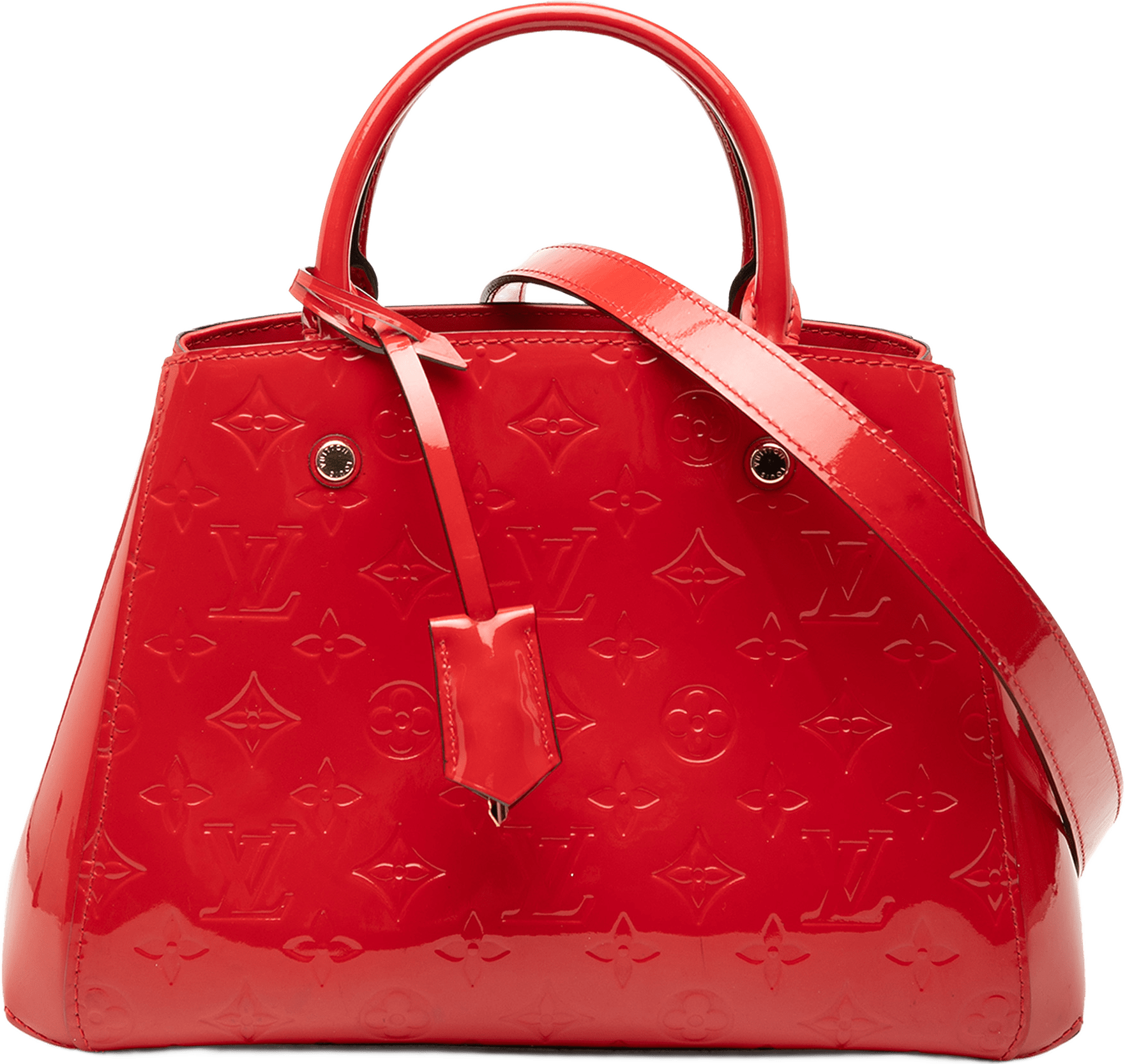 Louis Vuitton Monogram Vernis Montaigne Bb, från Luxclusif, i färgen red.