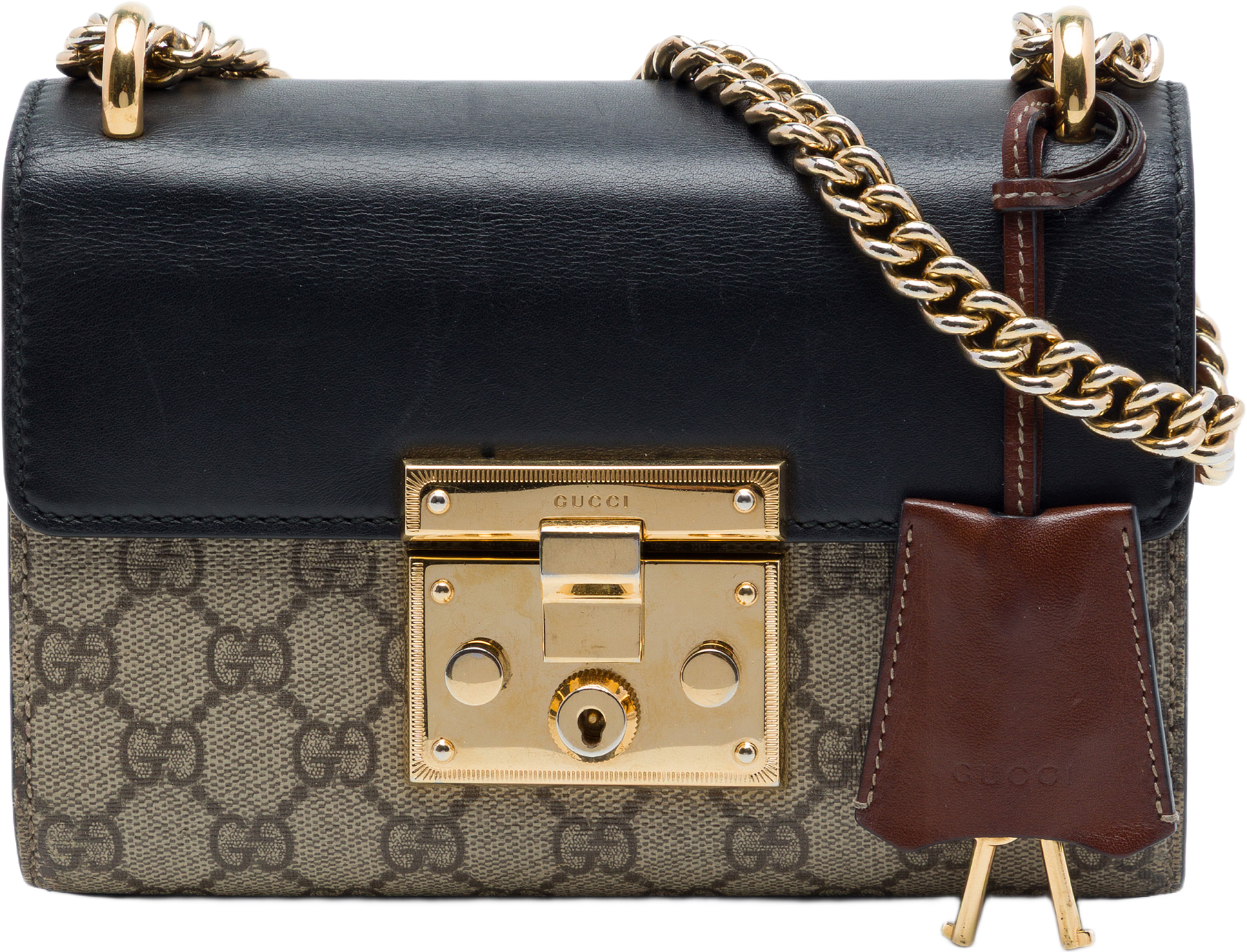 Gucci Small Gg Supreme Padlock Crossbody, från Luxclusif, i färgen beige.