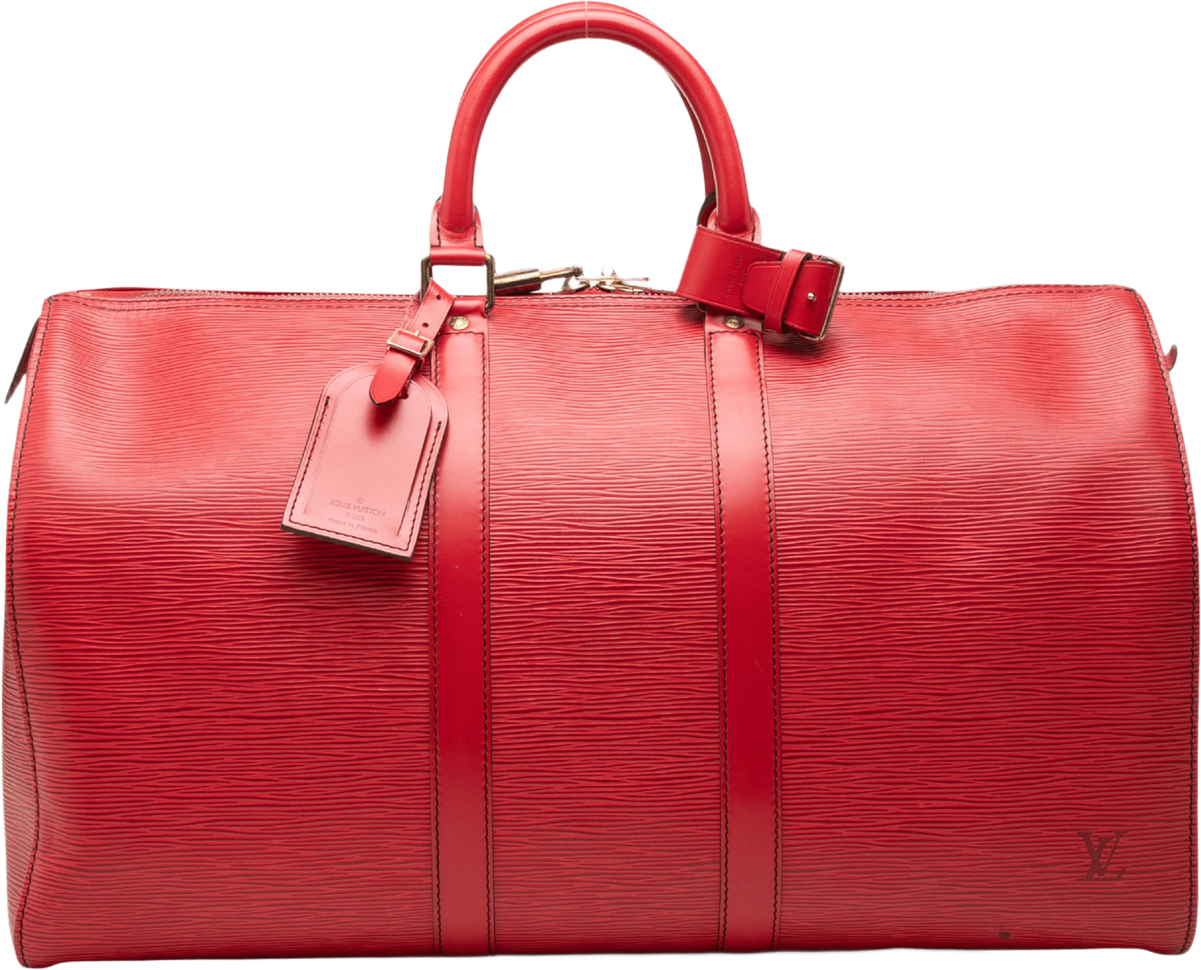 Louis Vuitton Epi Keepall 45, från Luxclusif, i färgen röd.