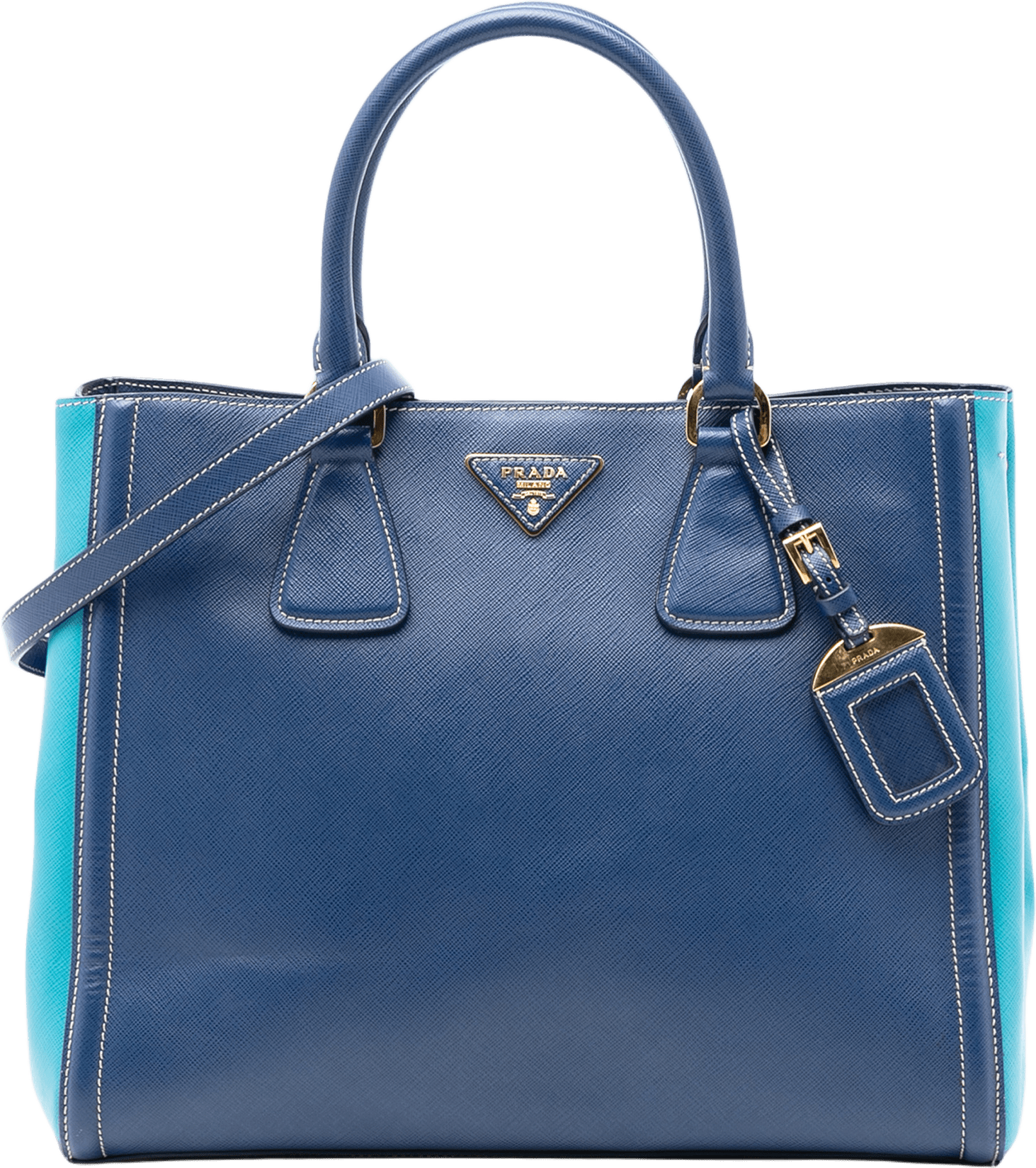 Prada Medium Bicolor Saffiano Lux Galleria Satchel, från Luxclusif, i färgen blue.