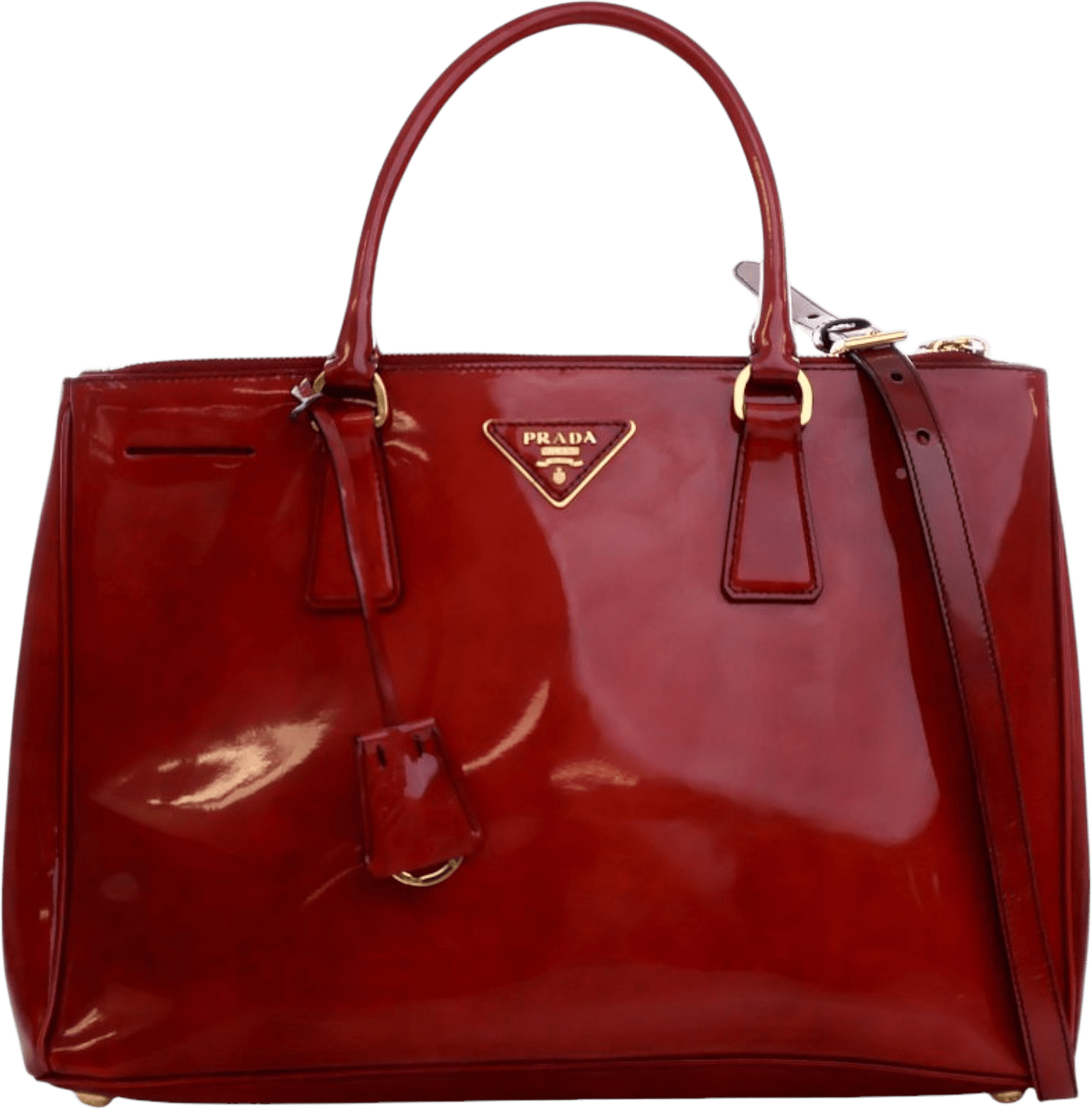 Prada Medium Spazzolato Galleria Double Zip Satchel, från Luxclusif, i färgen red.
