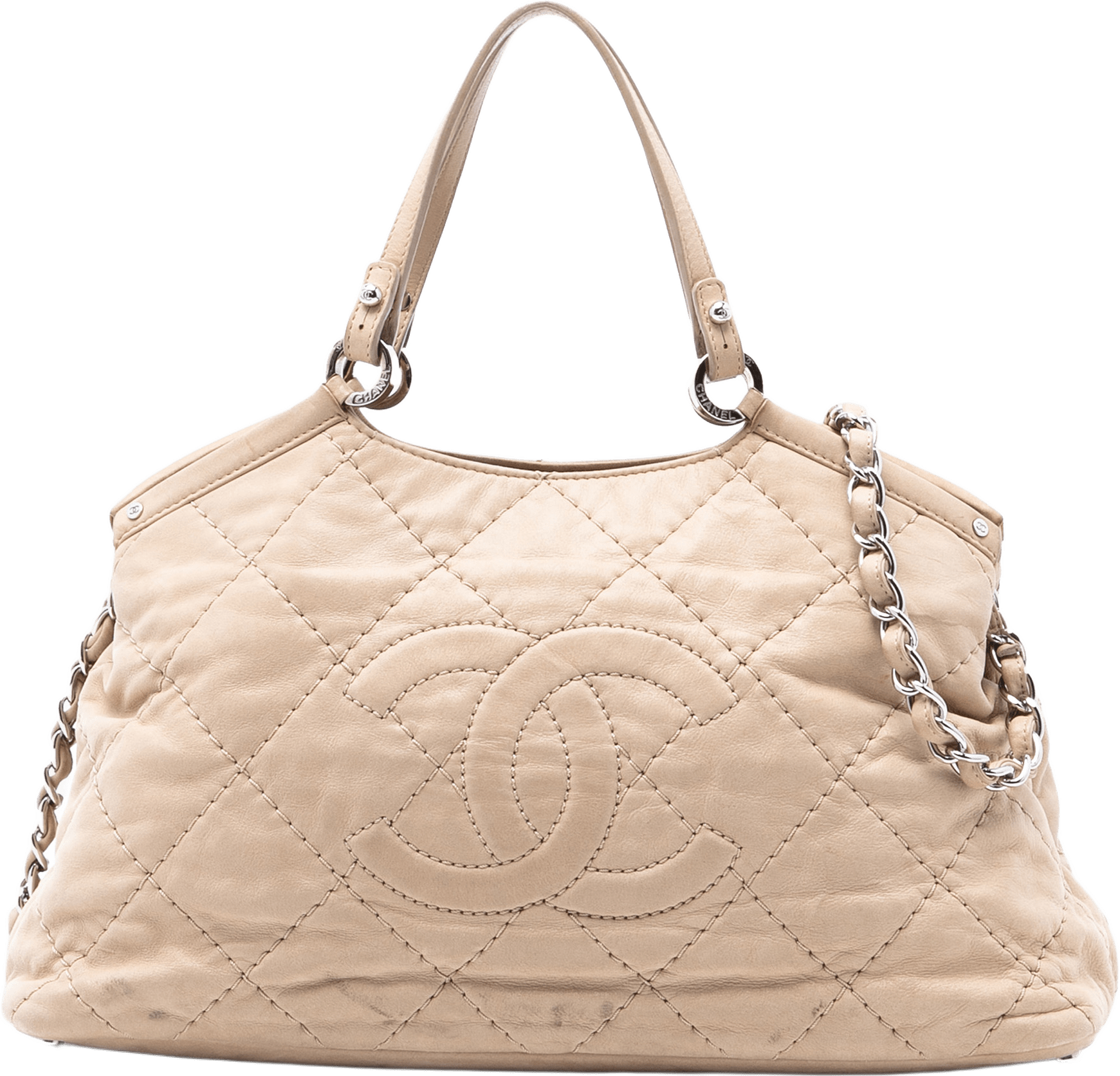 Chanel Small Iridescent Calfskin Sea Hit Tote, från Luxclusif, i färgen beige.