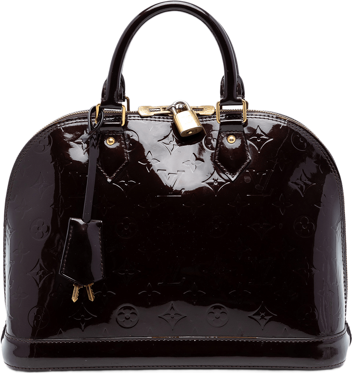 Louis Vuitton Monogram Vernis Alma Pm, från Luxclusif, i färgen plum.