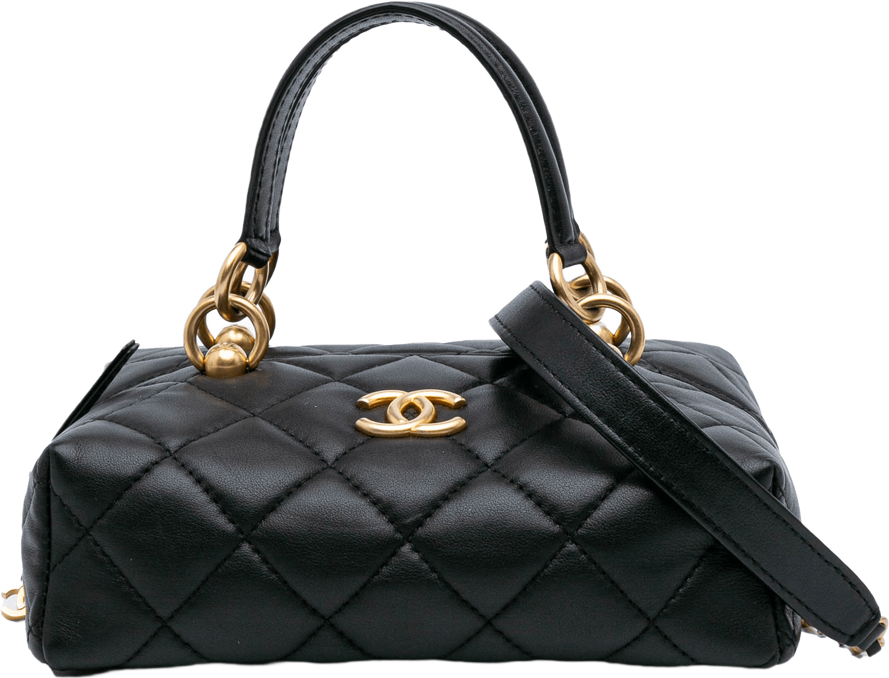 Chanel Métiers D'art Cc Quilted Lambskin Box Top Handle Satchel
