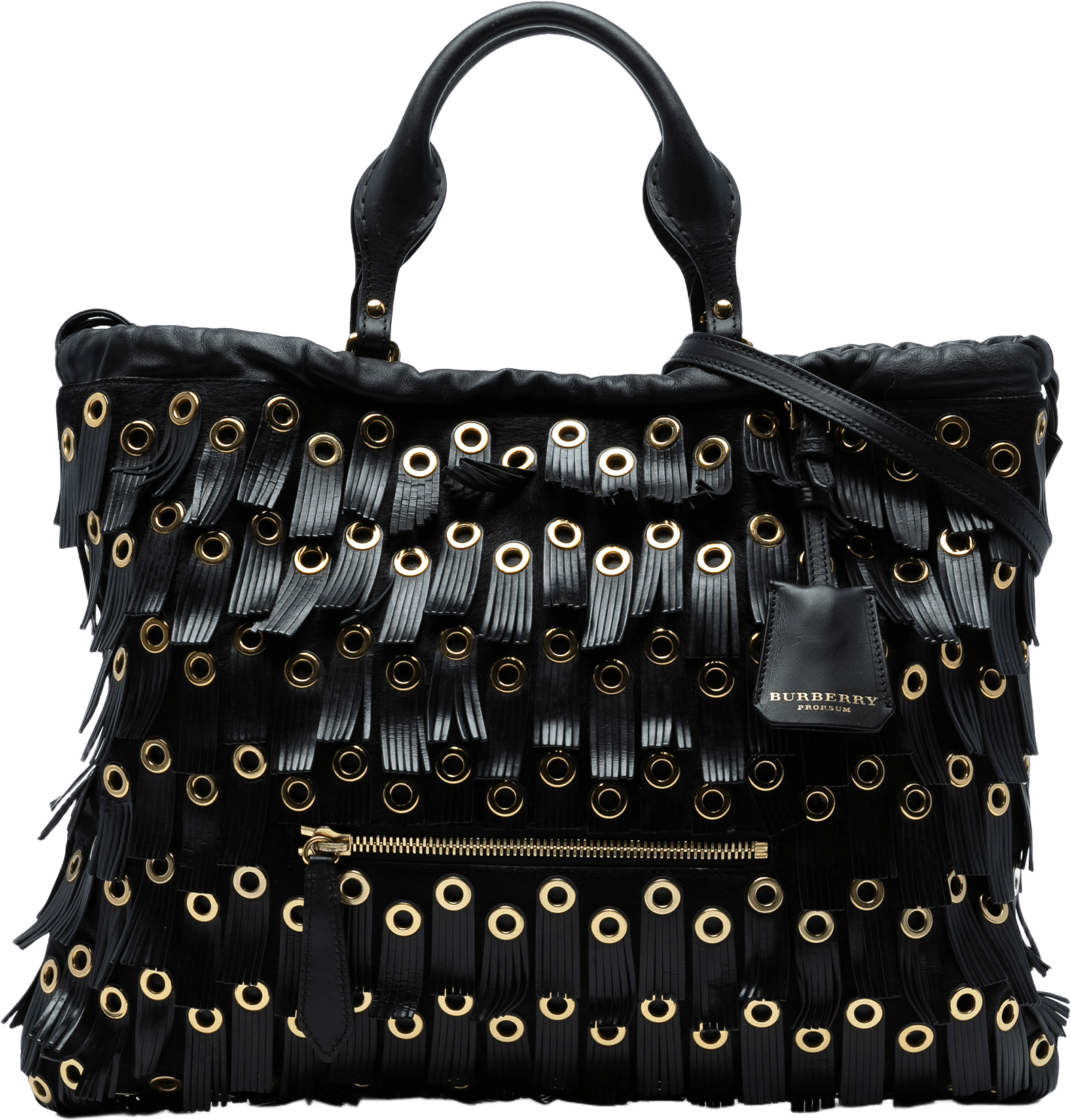 Burberry Calf Hair And Leather Grommet Fringe Big Crush Tote, från Luxclusif, i färgen black.