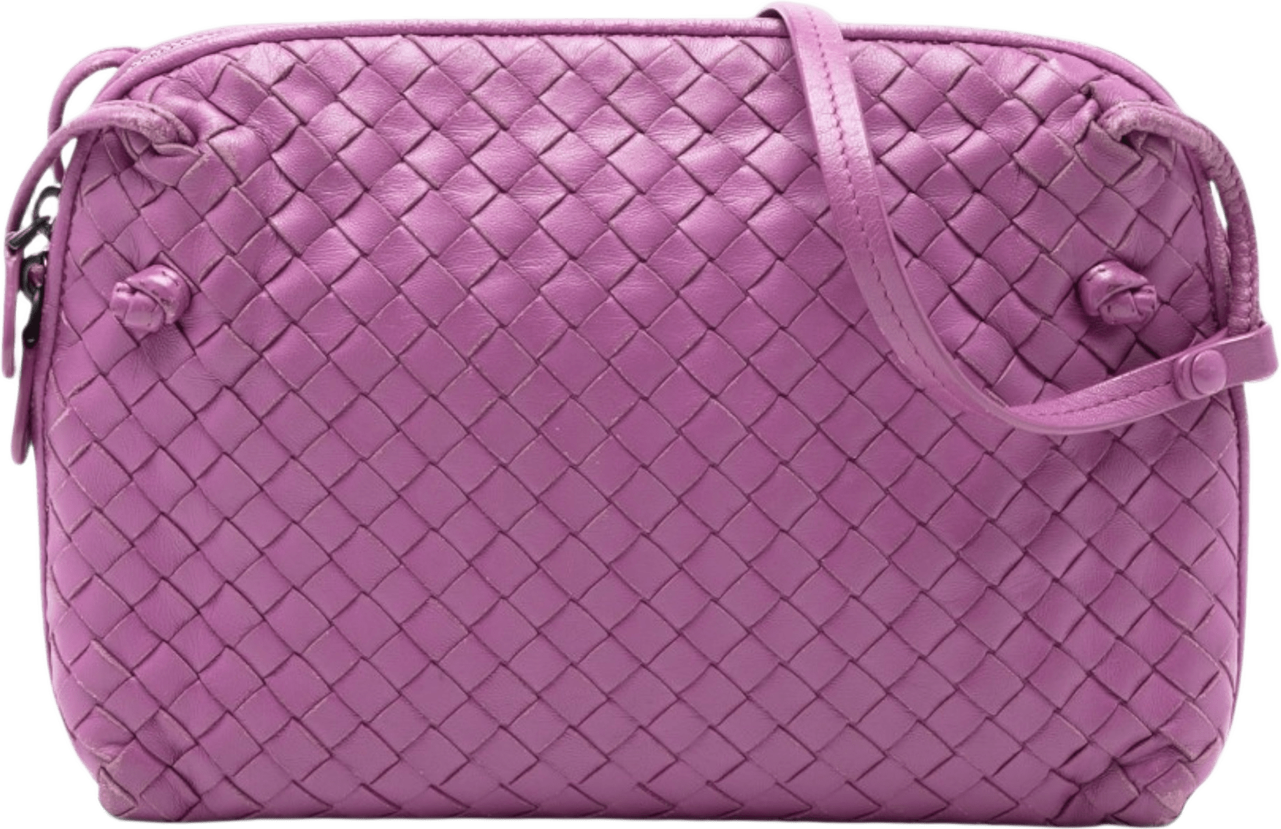 Bottega Veneta Nappa Intrecciato Nodini Crossbody, från Luxclusif, i färgen lily.