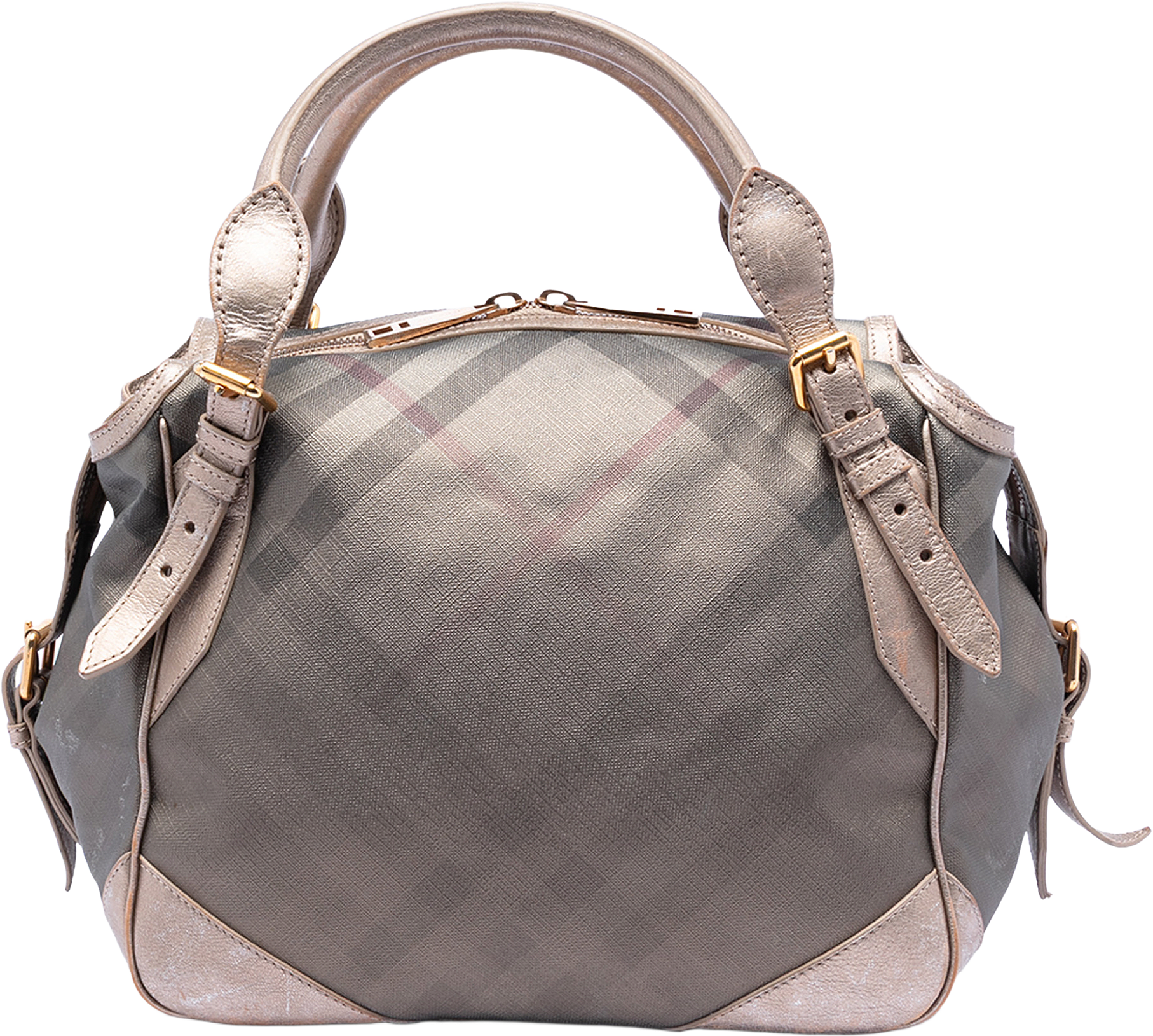 Burberry Smoke Check Coated Canvas Oakford Handbag, från Luxclusif, i färgen gray.
