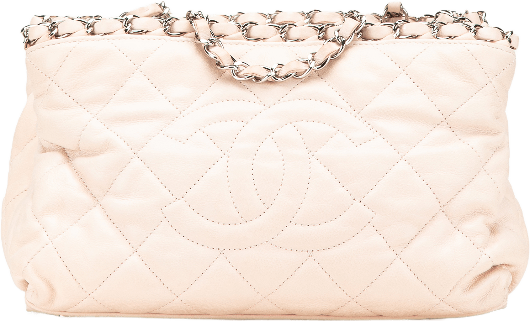Chanel Mini Quilted Lambskin Chain Me Tote, från Luxclusif, i färgen light beige.