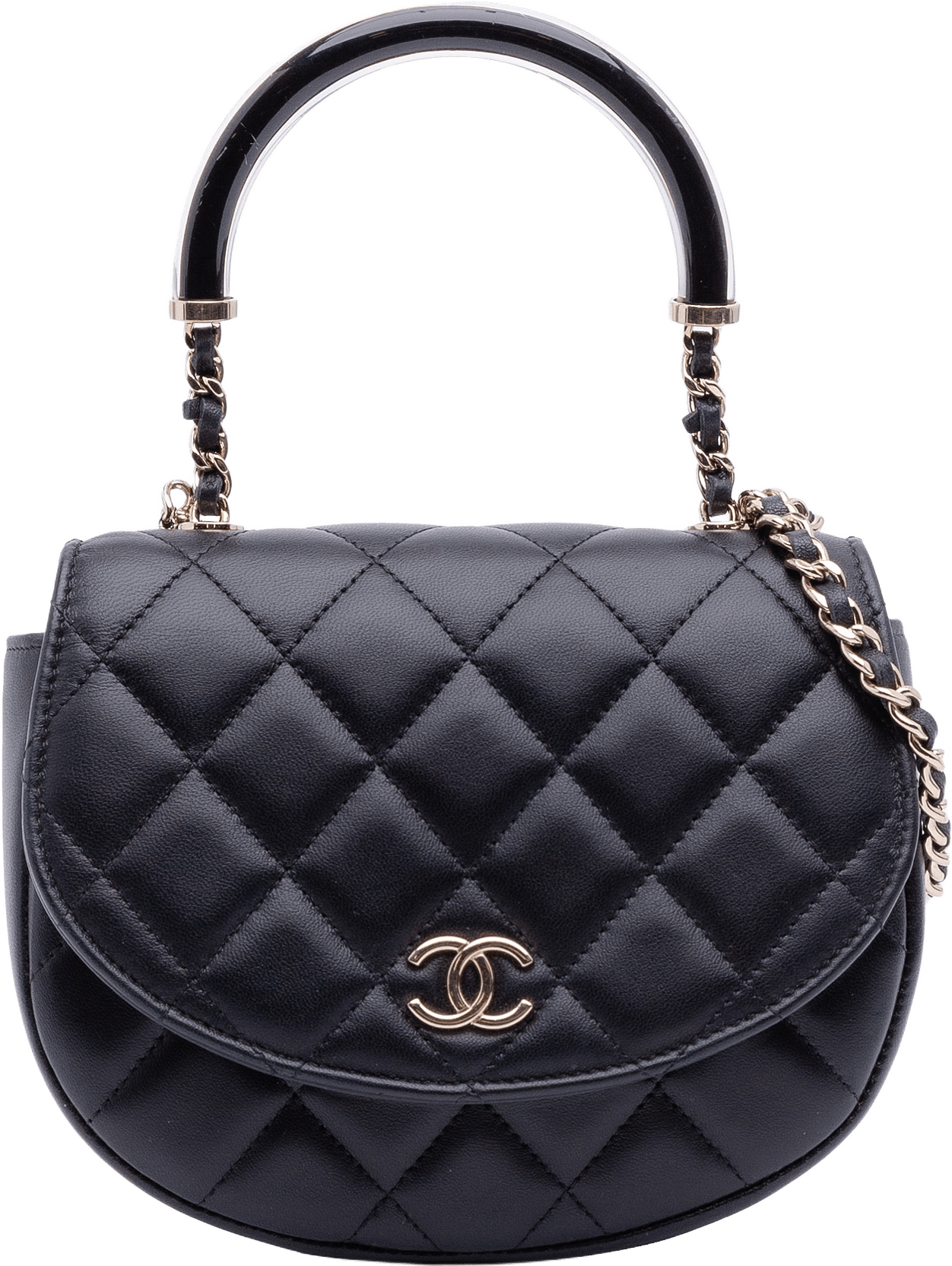 Chanel Cc Quilted Lambskin Half Moon Top Handle Flap, från Luxclusif, i färgen black.
