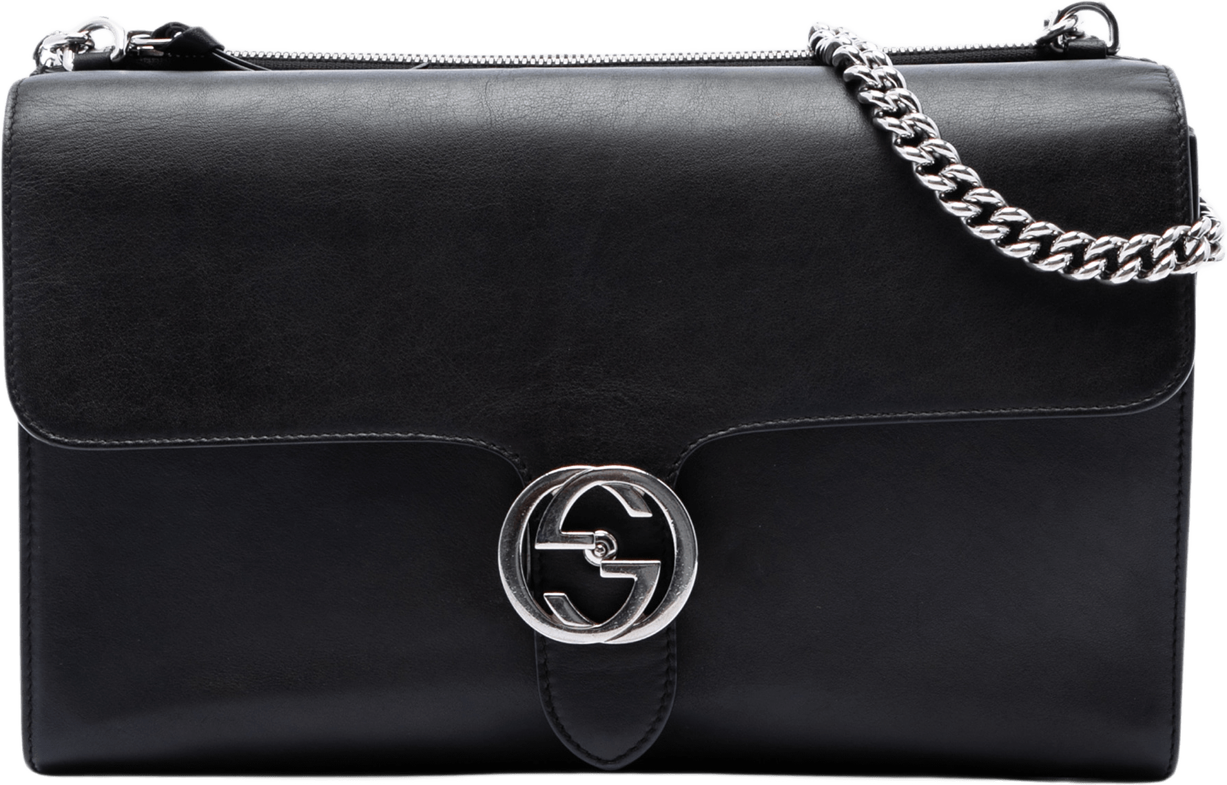 Gucci Medium Leather Dollar Interlocking G Crossbody, från Luxclusif, i färgen svart.