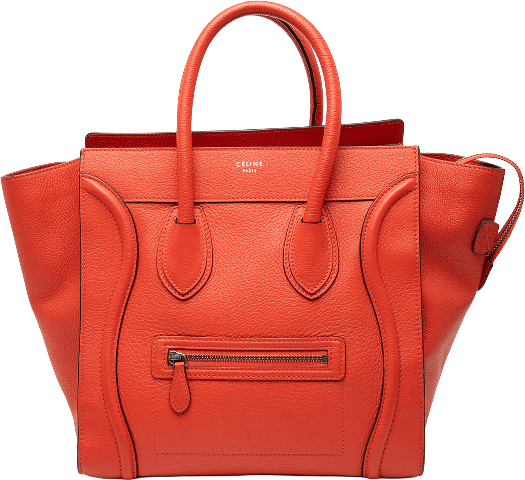 Celine Mini Leather Luggage Tote, från Luxclusif, i färgen dark orange.