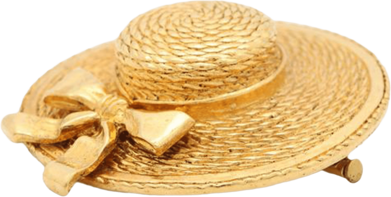 Chanel Gold Plated Straw Hat Brooch, från Luxclusif, i färgen gold.