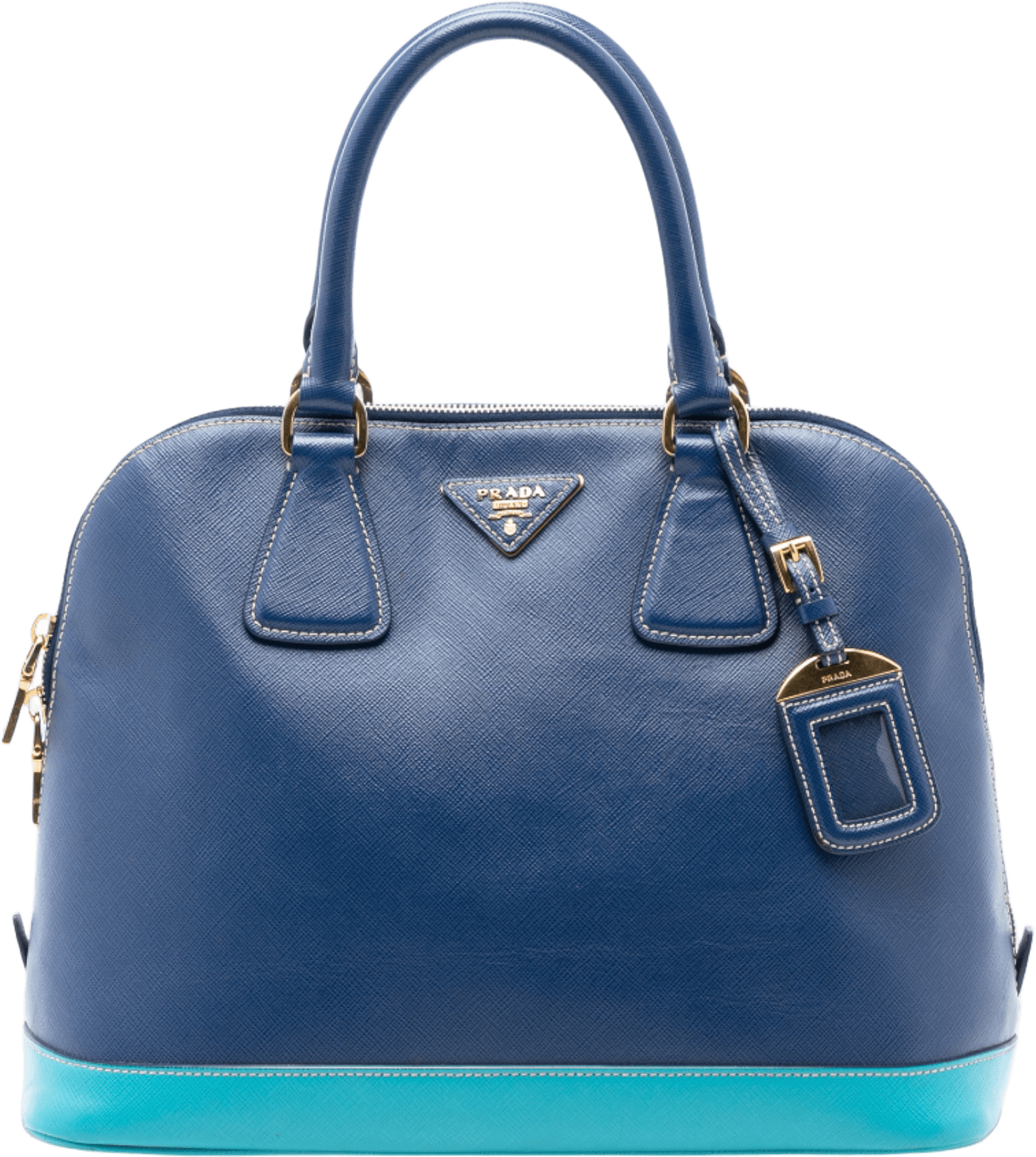 Prada Bicolor Saffiano Lux Promenade Dome Handbag, från Luxclusif, i färgen dark blue.