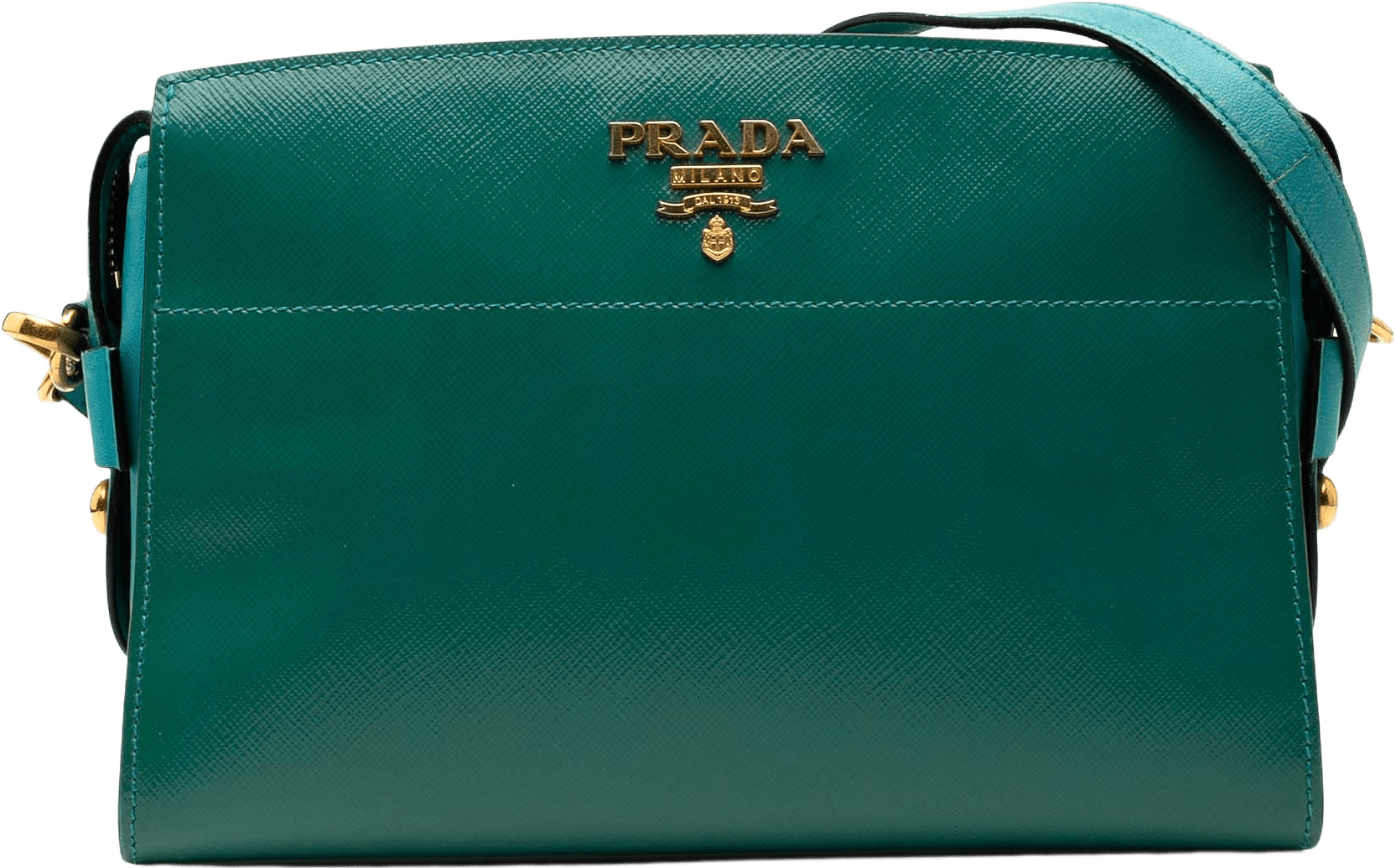 Prada Bicolor Saffiano Vernice Esplanade Crossbody, från Luxclusif, i färgen green.