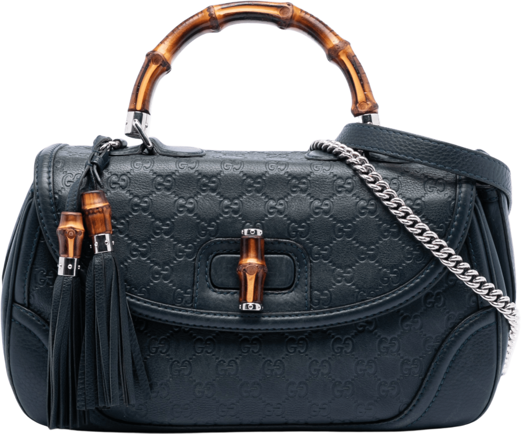Gucci Large Guccissima New Bamboo Top Handle Bag, från Luxclusif, i färgen navy.