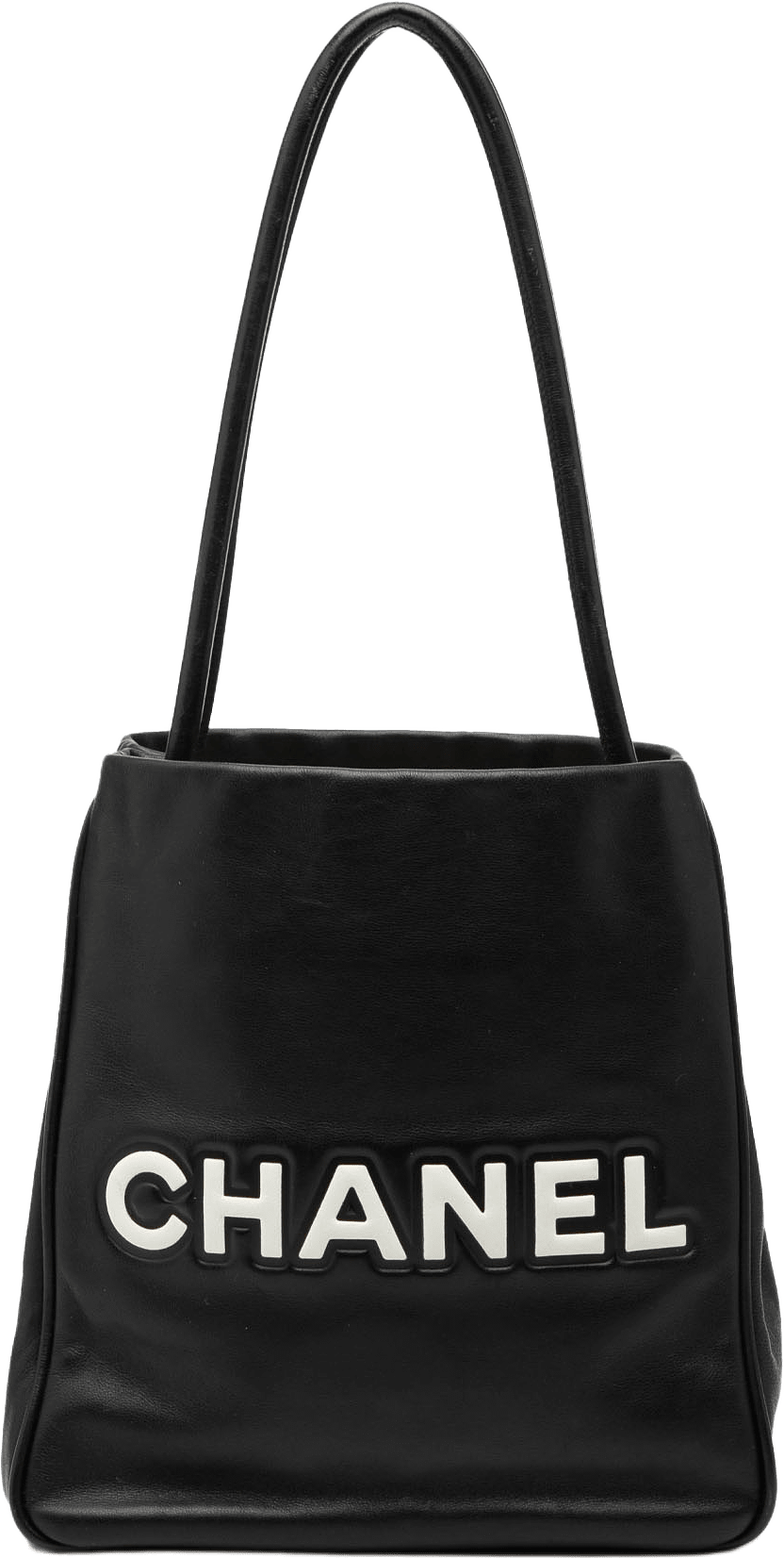 Chanel Lambskin Embossed Camellia Logo Tote, från Luxclusif, i färgen black.