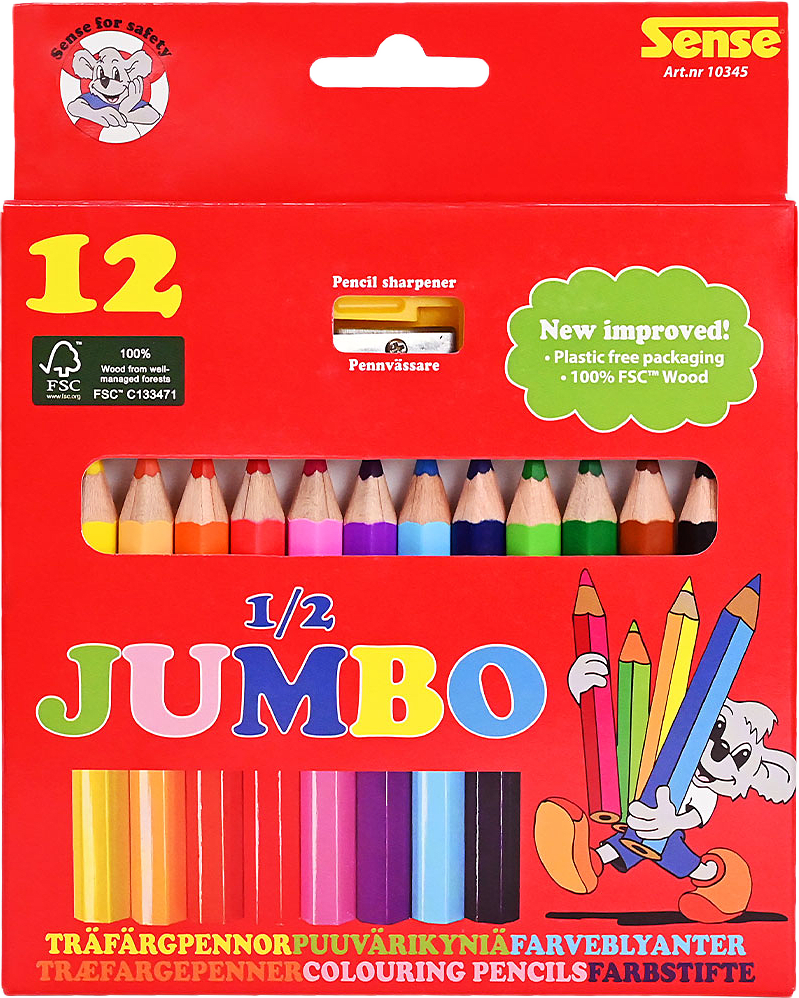 Träfärgpennor 1/2 Jumbo, 12-pack, från SENSE.