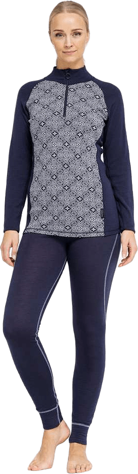 Långärmad T-shirt Med Dragkedja - Ull, från Dovre, i färgen navy.