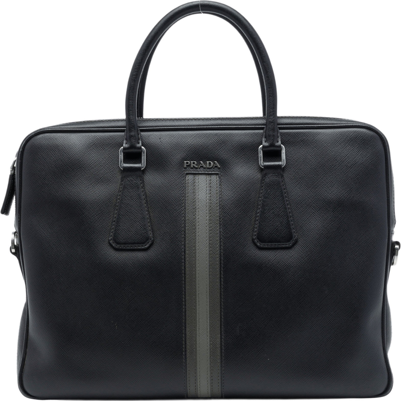 Prada Saffiano Striped Business Bag, från Luxclusif, i färgen svart.