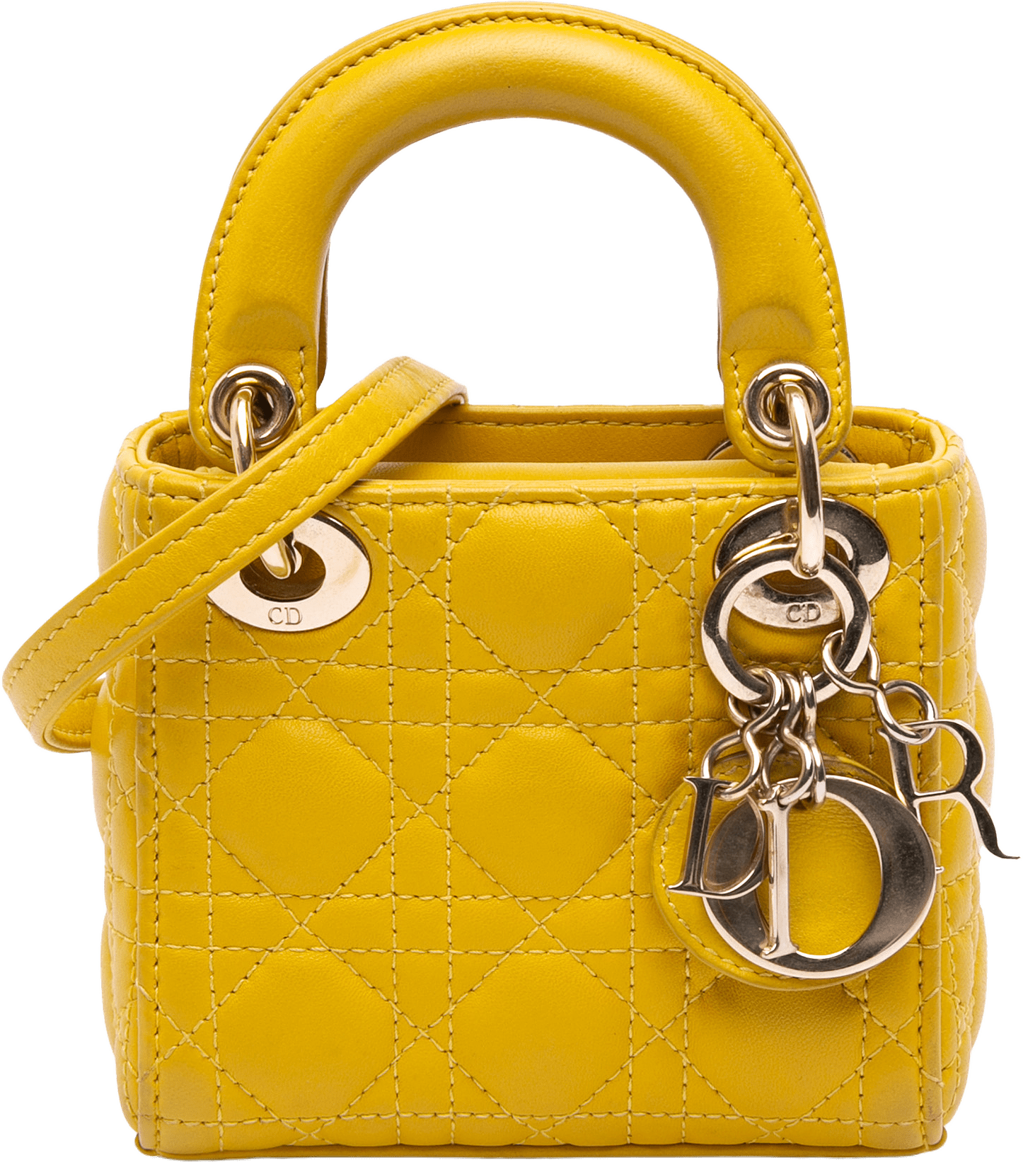 Dior Micro Lambskin Cannage Lady Dior, från Luxclusif, i färgen yellow.