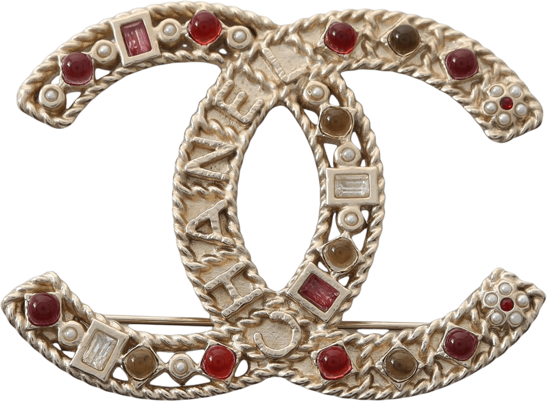 Chanel Cc Brass Gripoix And Pearl Brooch, från Luxclusif, i färgen gold.