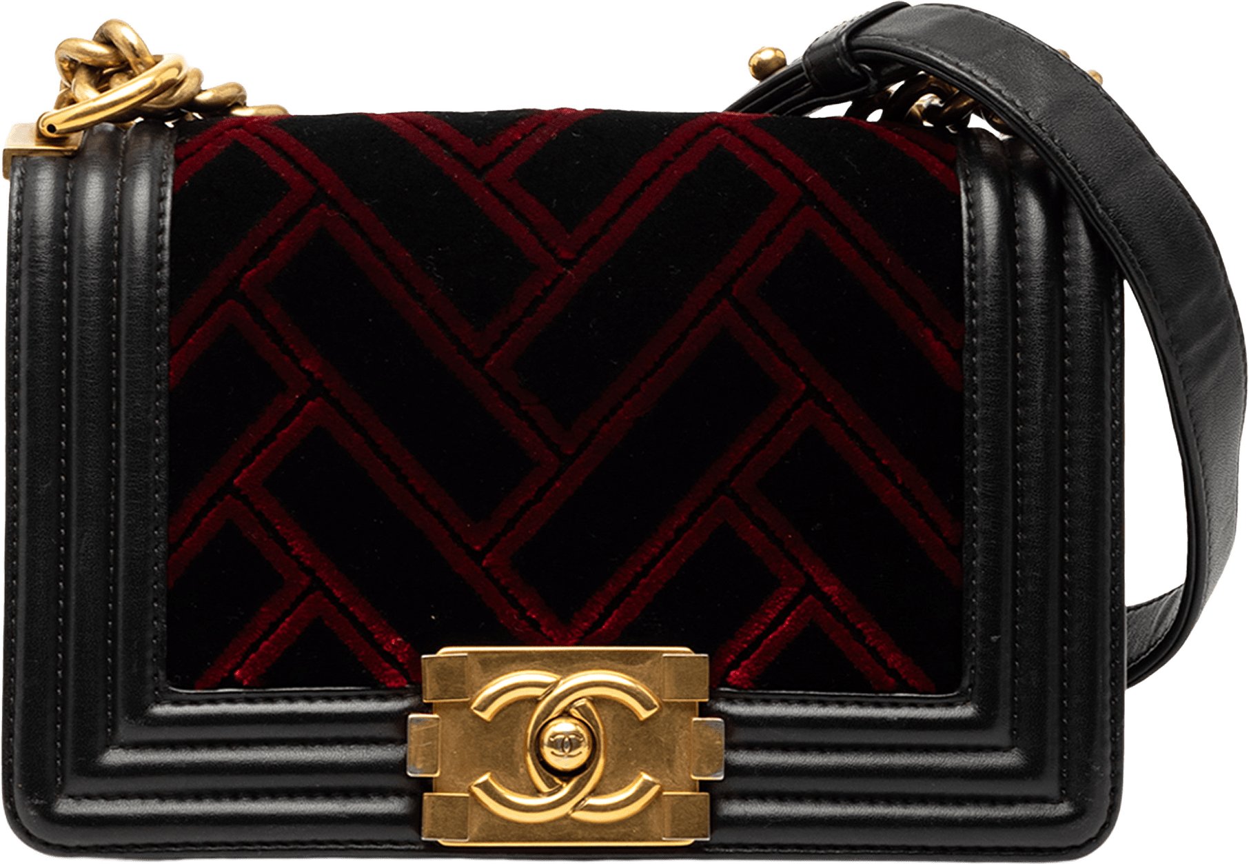 Chanel Small Velvet And Calfskin Boy Flap, från Luxclusif, i färgen black.