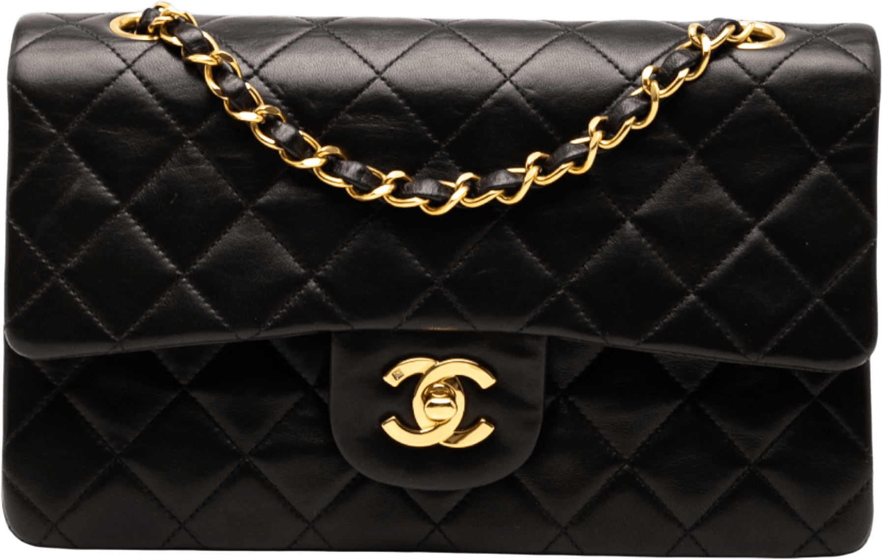 Chanel Small Classic Lambskin Double Flap, från Luxclusif, i färgen black.