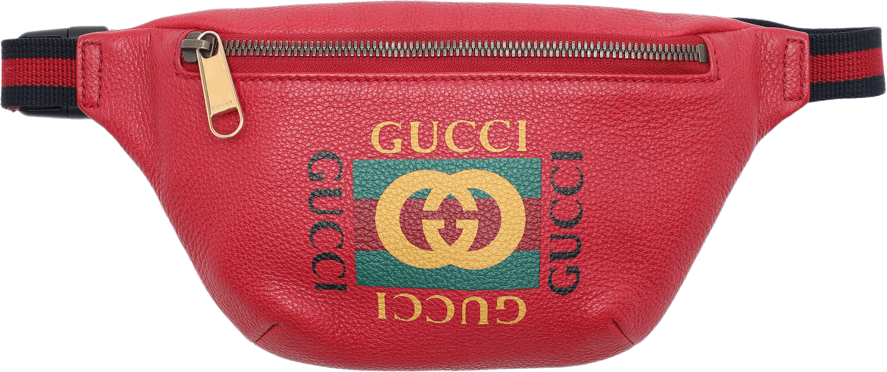 Gucci Small Grained Calfskin Web Logo Belt Bag, från Luxclusif, i färgen röd.
