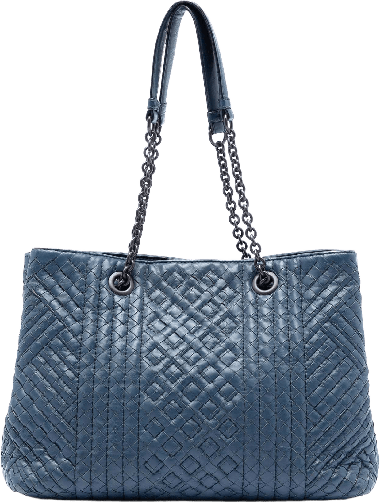 Bottega Veneta Medium Nappa Intrecciato Stitched Double Chain Tote, från Luxclusif, i färgen blue.