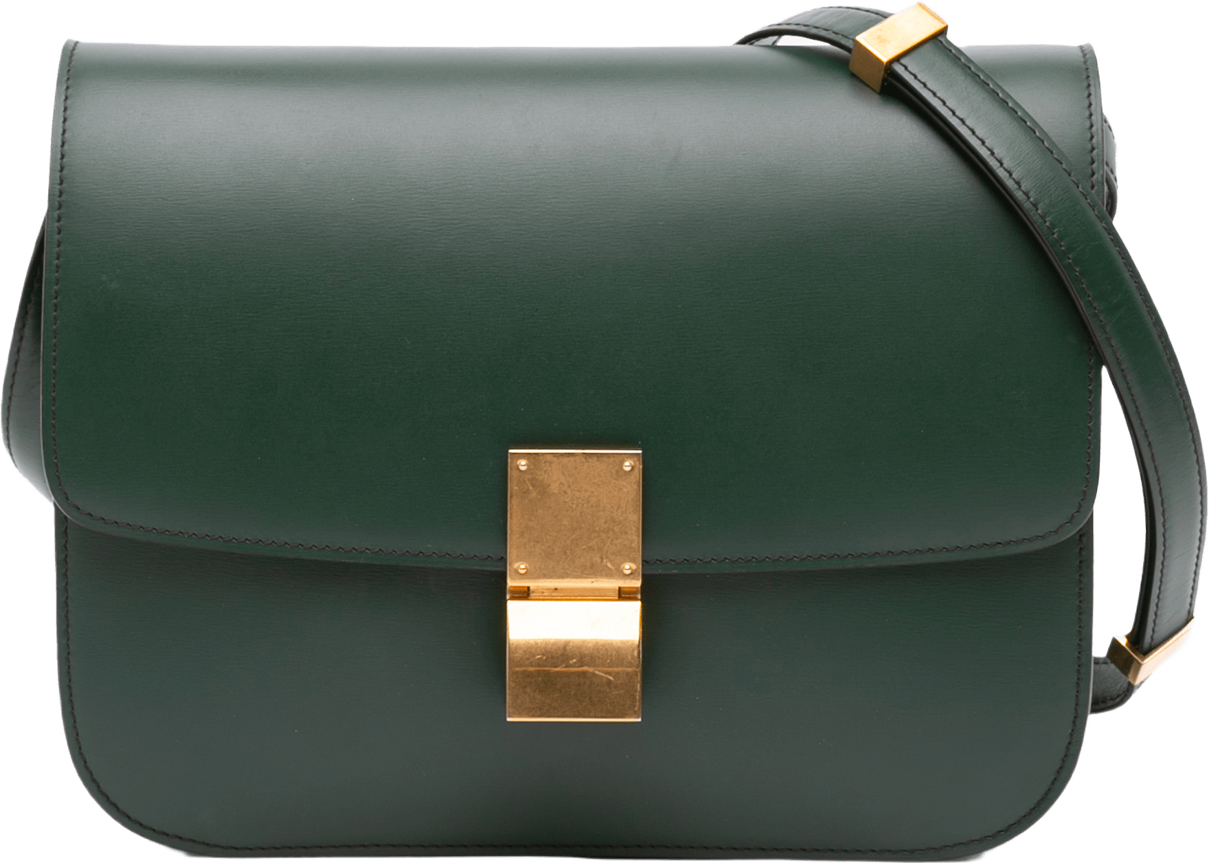 Celine Medium Calfskin Classic Box, från Luxclusif, i färgen dark green.