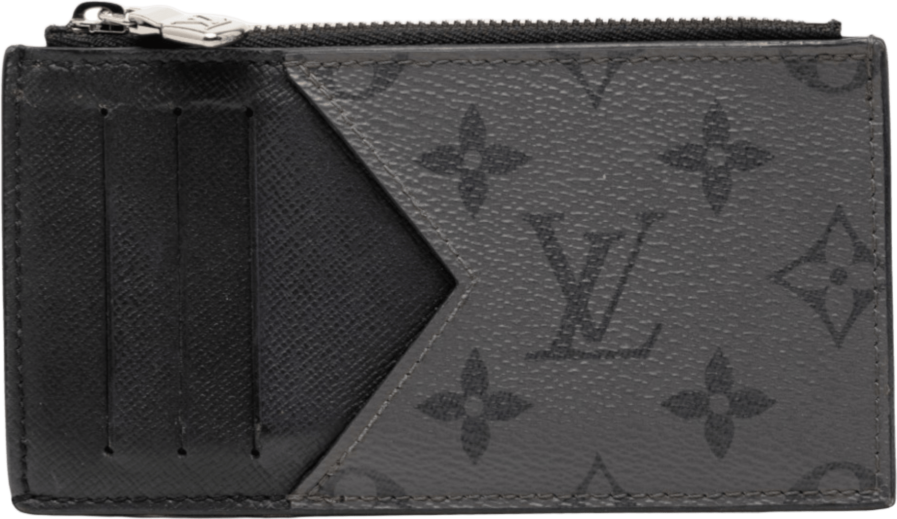 Louis Vuitton Monogram Eclipse Reverse Taigarama Coin Card Holder, från Luxclusif, i färgen black.