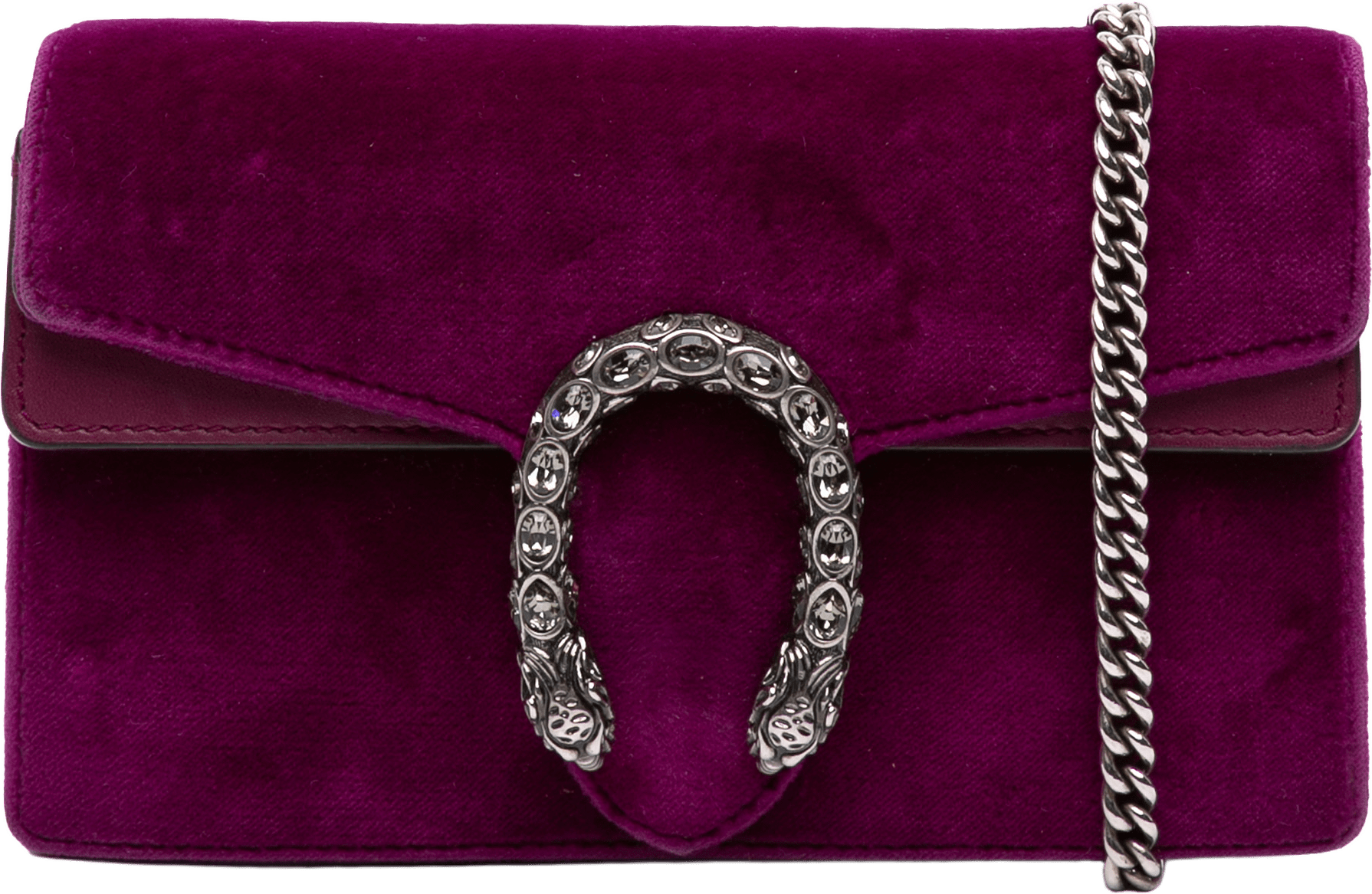 Gucci Mini Velvet Dionysus Crossbody, från Luxclusif, i färgen magenta.
