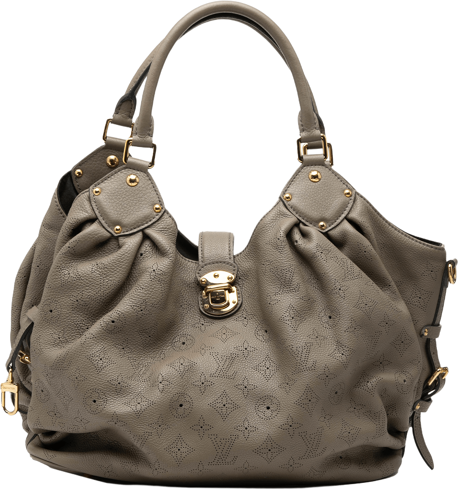 Louis Vuitton Monogram Mahina L Hobo, från Luxclusif, i färgen taupe.