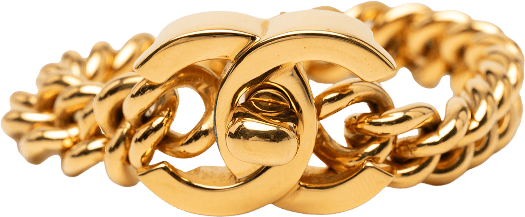 Chanel Gold Plated Cc Turnlock Chain Bracelet, från Luxclusif, i färgen gold.