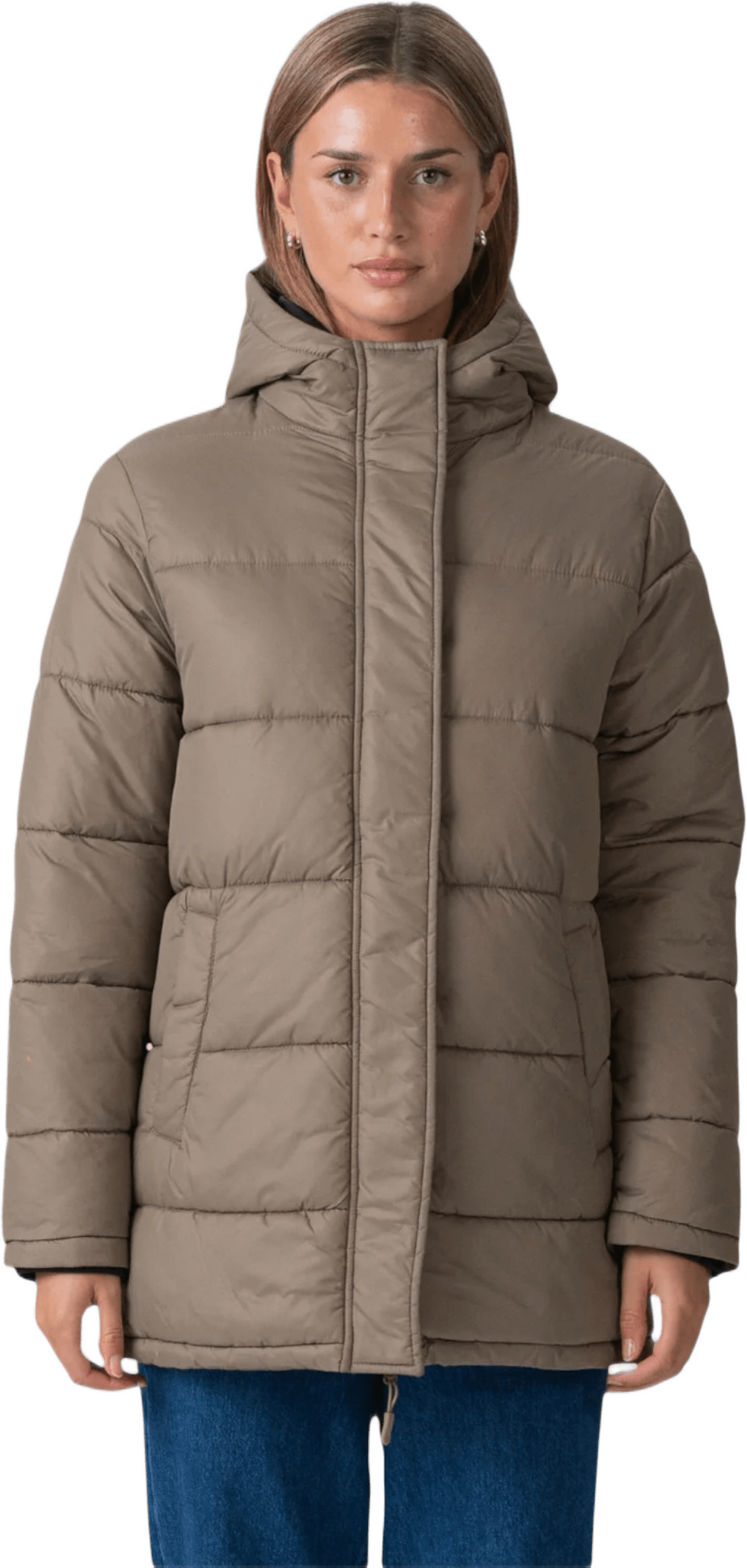 Lång Pufferjacka, från TeeShoppen, i färgen sand.