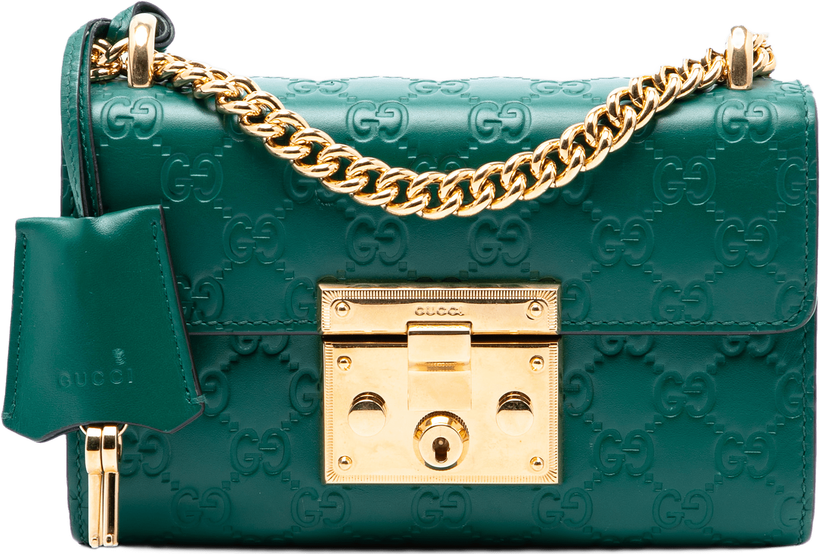 Gucci Small Guccissima Padlock Crossbody, från Luxclusif, i färgen grön.