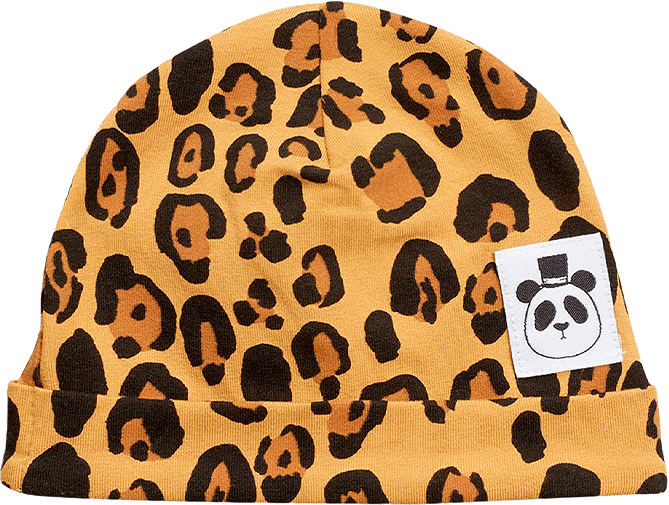 Mössa Basic Leopard Baby, från Mini Rodini, i färgen Beige.