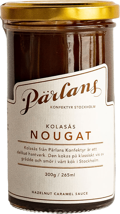 kolasås NOUGAT glasburk, från Pärlans.