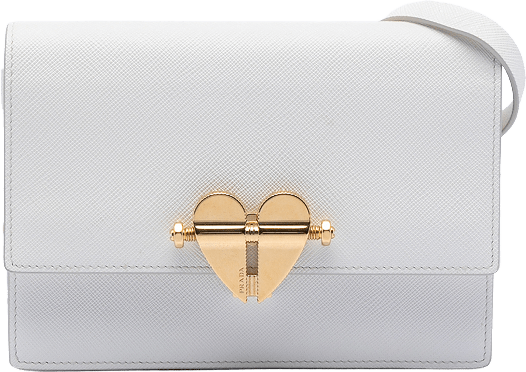 Prada Saffiano Heart Lock Crossbody, från Luxclusif, i färgen white.