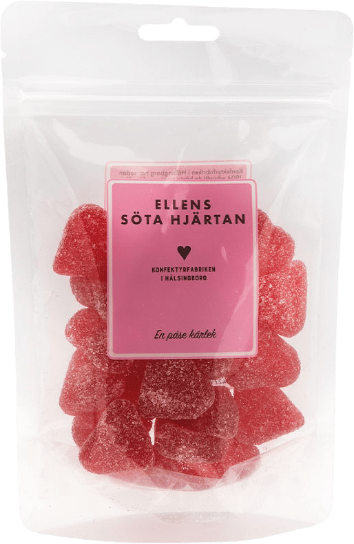 Ellens söta hjärtan, från Konfektyrfabriken i Hälsingborg, i färgen Röd.