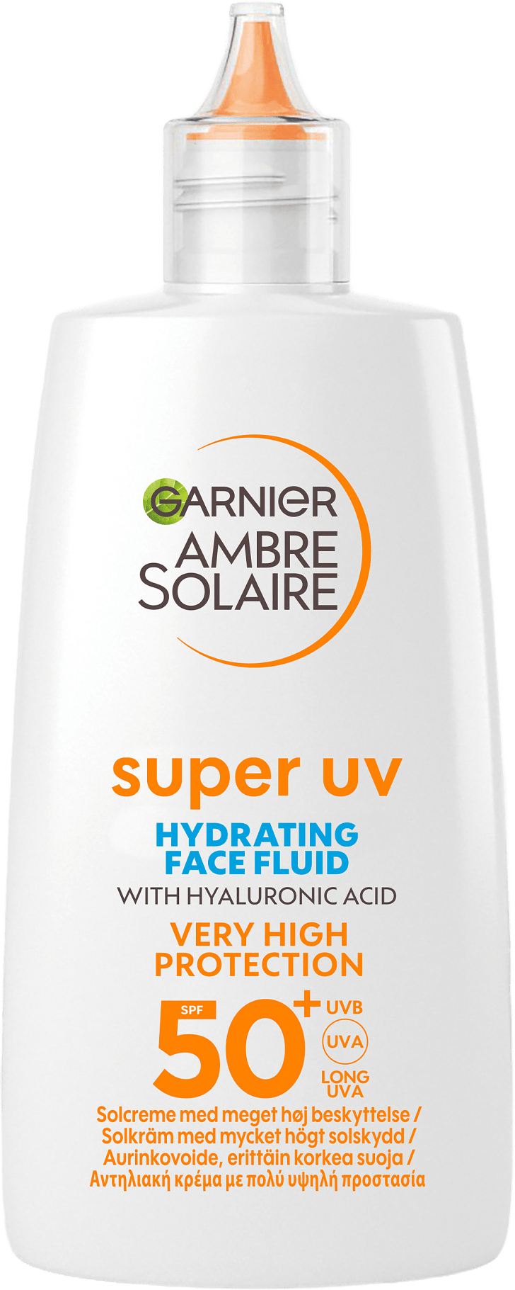 Ambre Solaire Super UV Hyaluronic Acid Hydrating Fluid SPF50+, från Garnier.