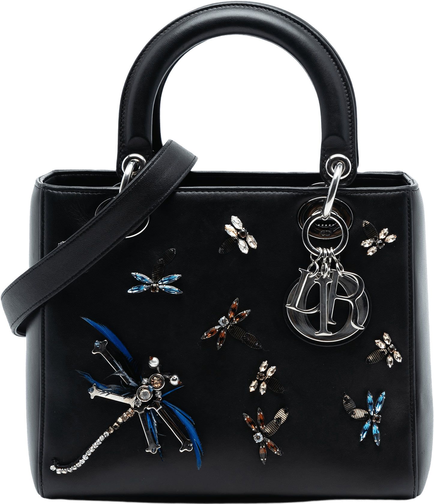 Dior Medium Calfskin Dragonfly Embellished Lady Dior, från Luxclusif, i färgen black.