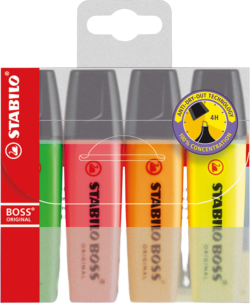 Överstrykningspenna BOSS, 4/fp, från Stabilo.