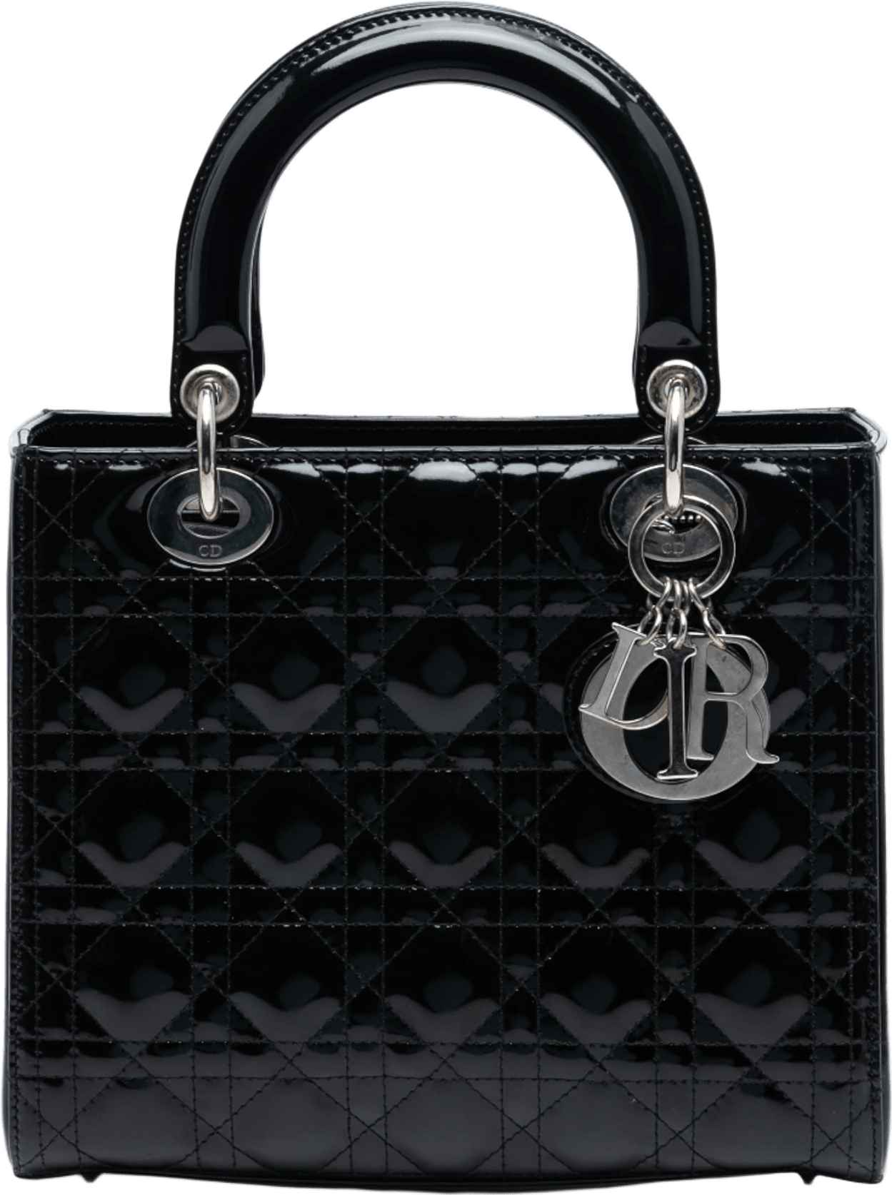 Dior Medium Patent Cannage Lady Dior, från Luxclusif, i färgen black.