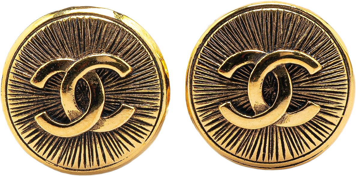 Chanel Gold Plated Cc Round Clip On Earrings