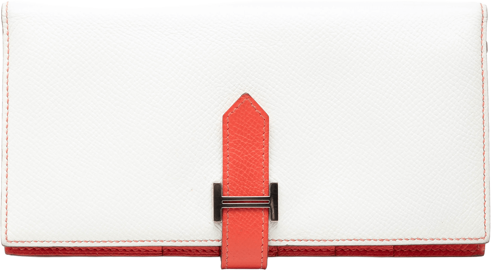 Hermès Bicolor Epsom Bearn Soufflet Wallet, från Luxclusif, i färgen white.