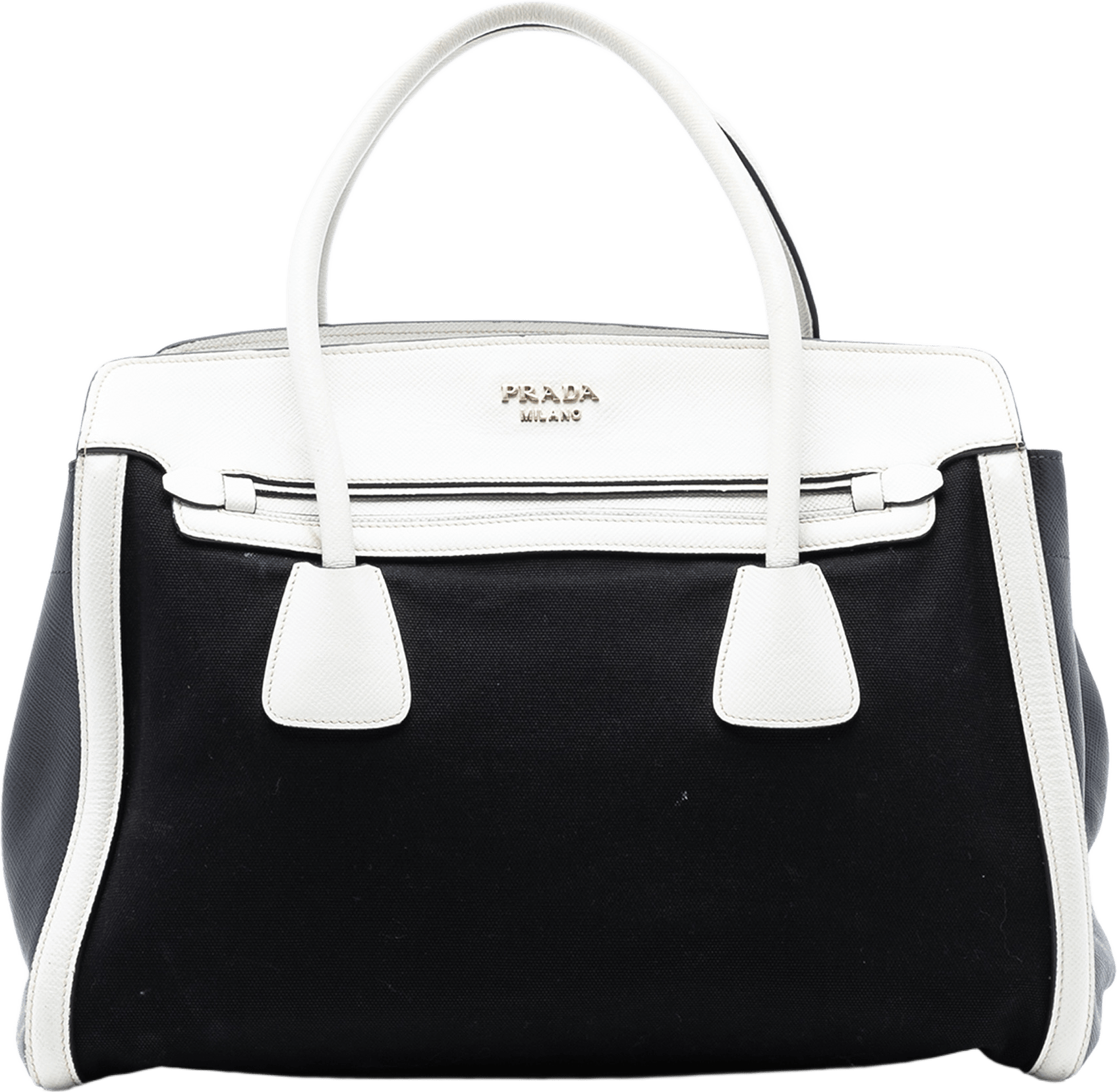 Prada Saffiano Trimmed Canvas Satchel, från Luxclusif, i färgen black.